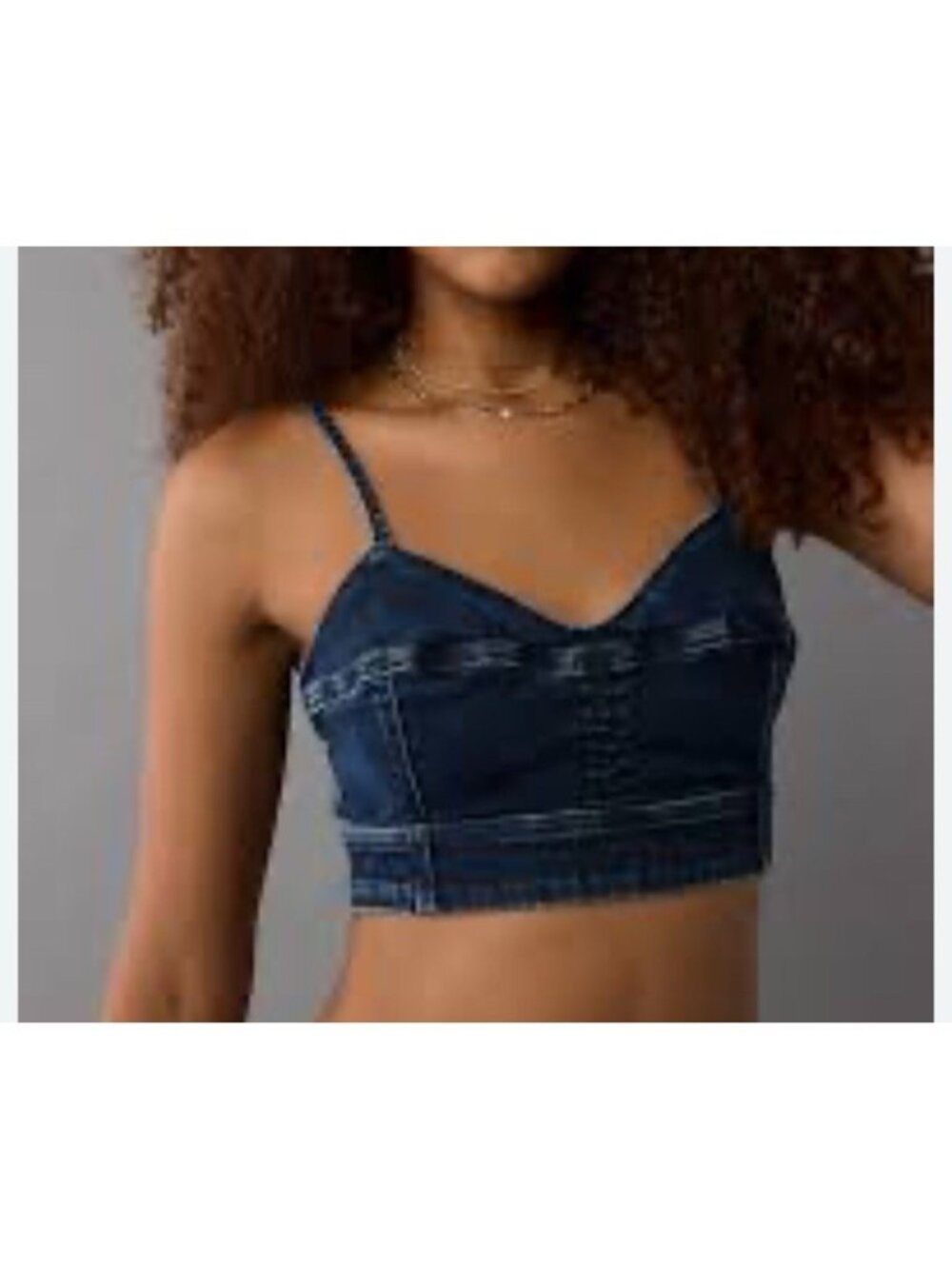 American Eagle Medium Denim Bralette Festival Beach Party Top Zip Stretch Indigo